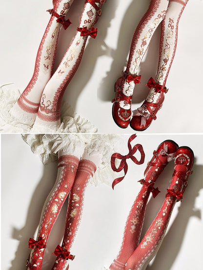 Lolita White/Red Print Lantern Bunny Tights
