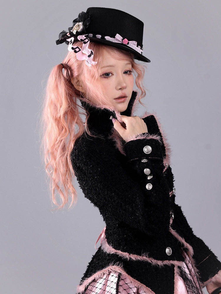 Hime Gyaru Black & Pink Tweed Double-Breasted Blazer