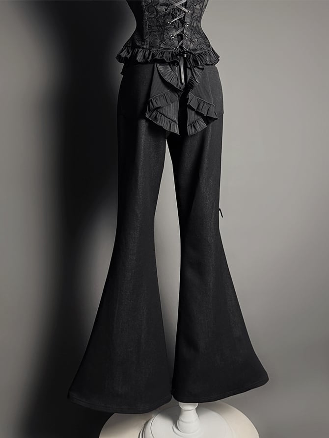 ティアードパッチパンツ レースフレアカフス ブラック