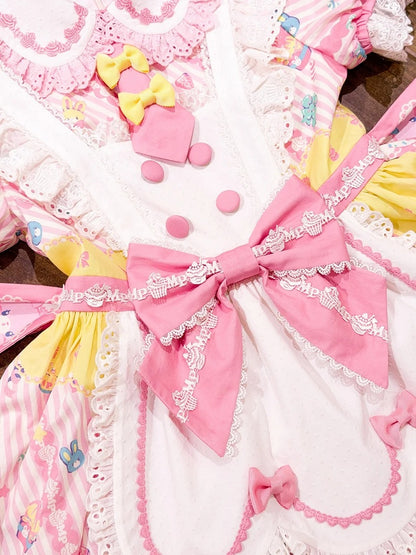 and Dress Print Maid Peter Pan Yellow Lolita Pink Bunny Cupcake Collar