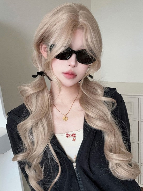 Pony mit gewellter Perücke, Vorhang, blond, 75 cm Länge