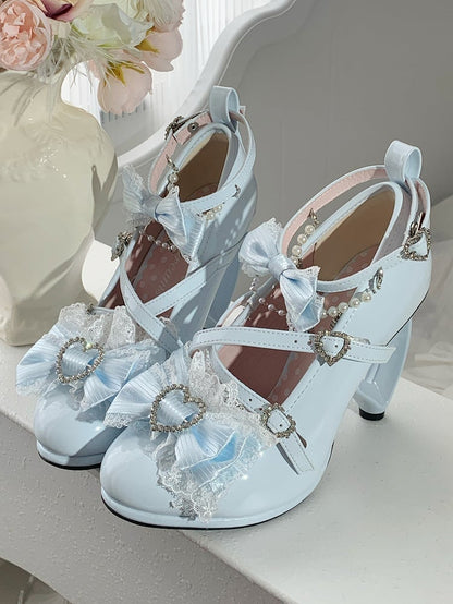 Bow Lolita Trimmed High-heel - Lace Hime Blue Shoes