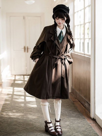 Quilted Coat Vibes Little with Dark Brown Cape Design Lining Academia Cotton Detective