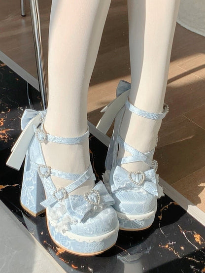 High-heel Toe Shoes Round Bow with Back Detachable Elegant Lolita