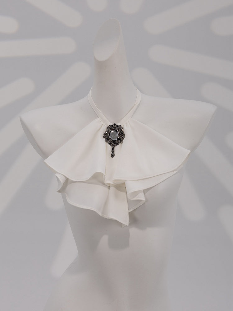 White Long Juliette Sleeve Shirt with Ruffled Neckline and Jabot - DevilInspired Exclusive Collection
