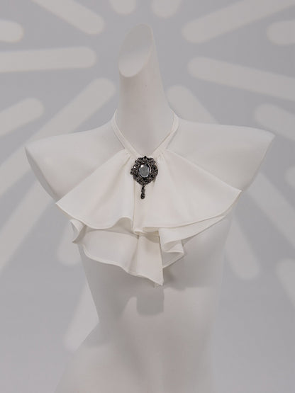 White Long Juliette Sleeve Shirt with Ruffled Neckline and Jabot - DevilInspired Exclusive Collection