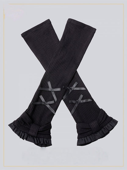 Black Faux Two-Piece Houndstooth Halter Knit Top with Arm Warmers - Fluffy Heart