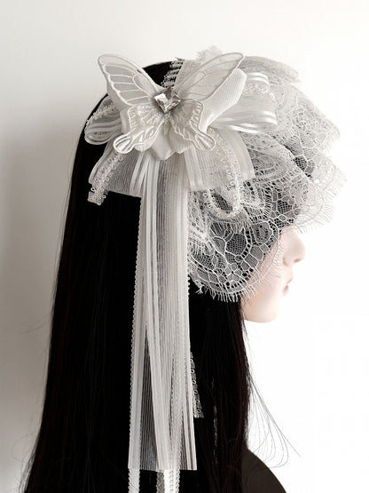 Monochrome Lace Headband with Butterfly Clip - Tachycardia