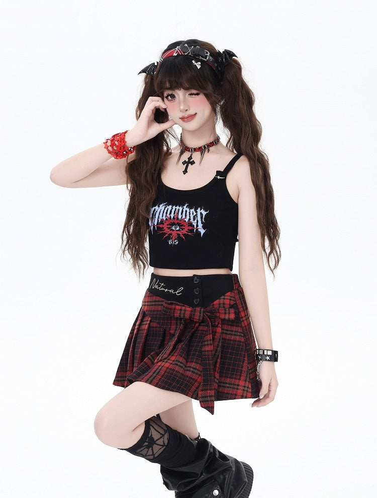 Glamorous Taille Bowknot Mini Plissee Rock Rot Plaid Hohe