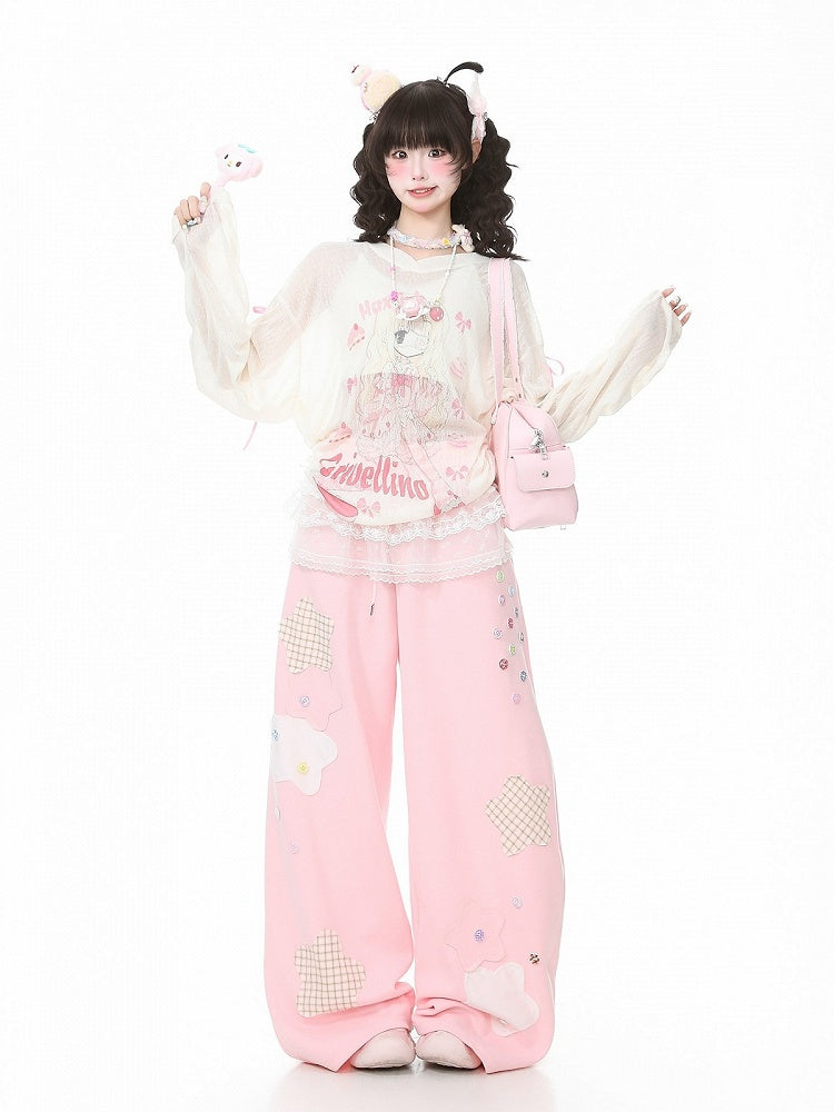 Apricot Long Sleeve Sun Top with Girl Print & Ribbon - Languid Park