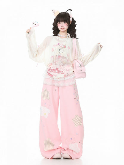 Apricot Long Sleeve Sun Top with Girl Print & Ribbon - Languid Park