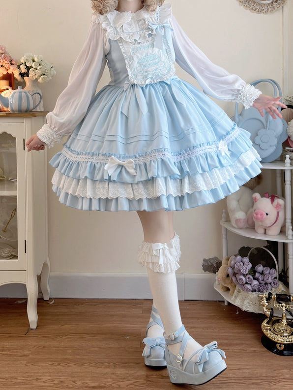 Cake Teddy und Lolita Stickerei Kleid Mieder Sweet Blue