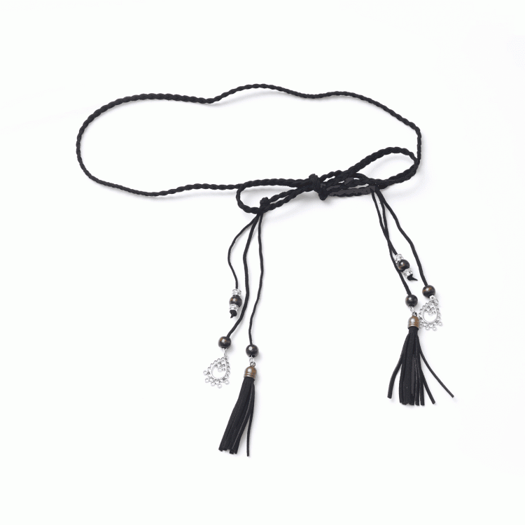 Waist Charm Style Tassel Cheongsam Black Belt