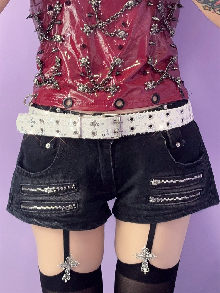 with – Buckles Twin Colors Waist Belt Glitter Punk Stud 7