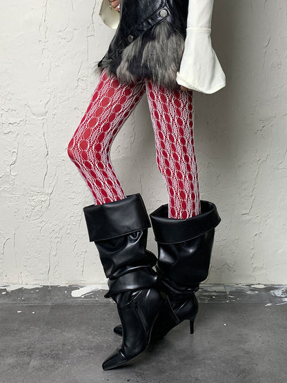 Weiße Y2K-Strumpfhose mit Spitzen-Aushöhlung