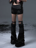 Lace-Up Black Leg Belts Warmers Punk with Studded Metal Knit