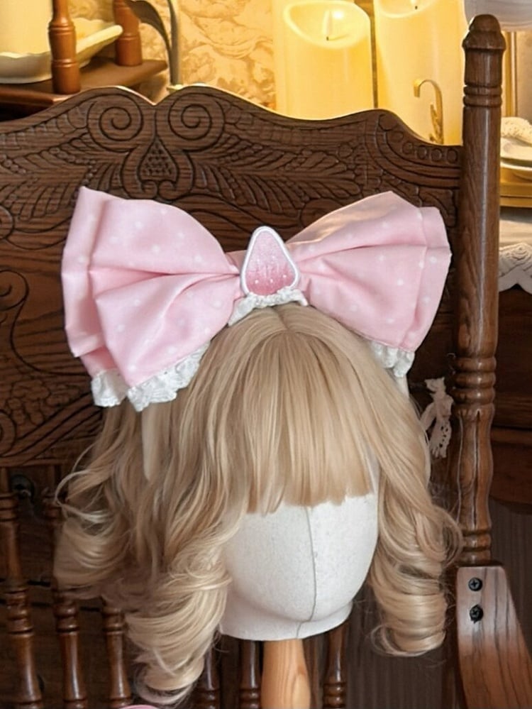 Polka Dot Bow Headpiece in Pink and Black - sedef