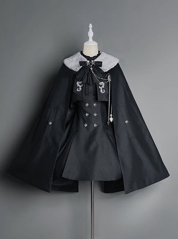 Chest Chain+Tie Back Set Badge Black Patch Gothic Lolita Full Hanging Dress+Blouse+Cape+Coat+Shoulder