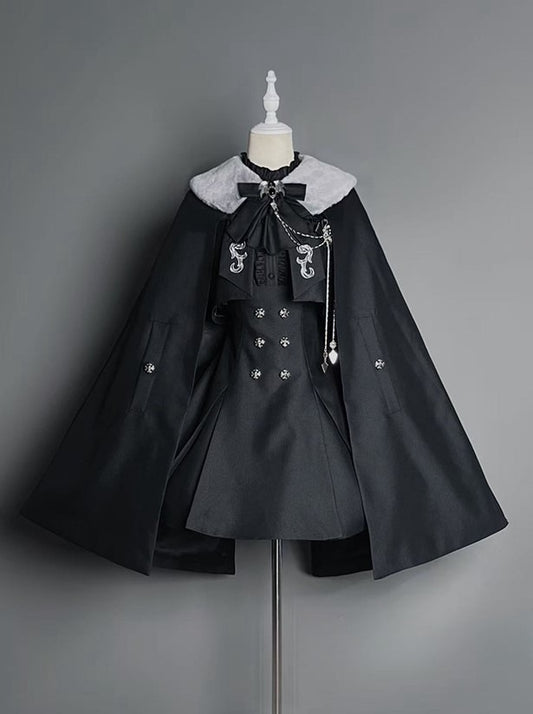 Chest Chain+Tie Back Set Badge Black Patch Gothic Lolita Full Hanging Dress+Blouse+Cape+Coat+Shoulder