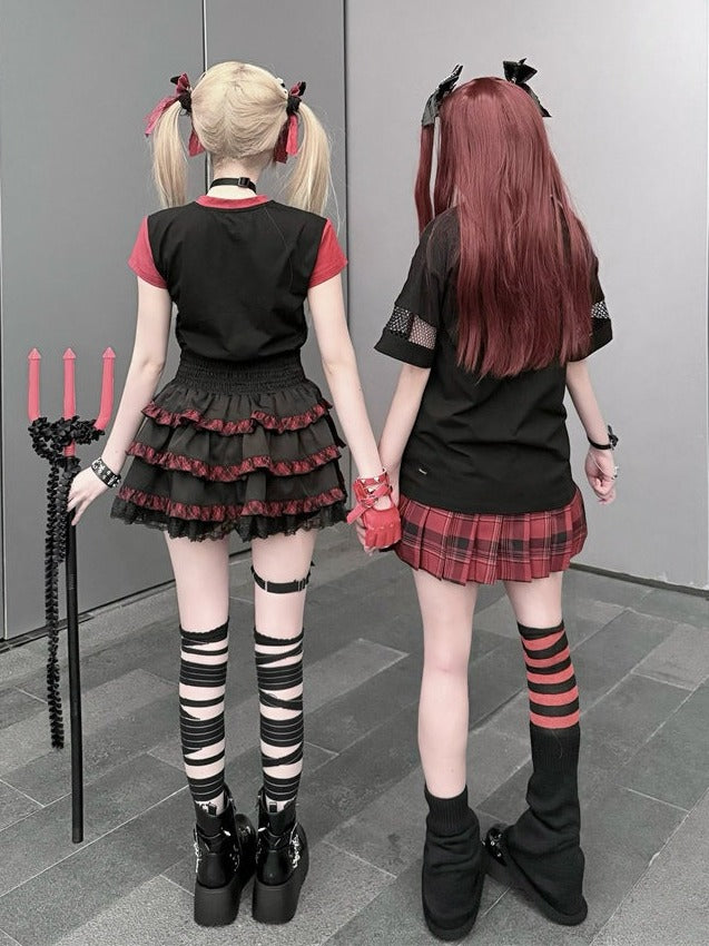 Black Strawberry & Chain Print Mesh T-Shirt - Puppet Bombs