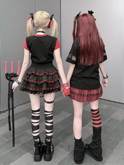 Black Strawberry & Chain Print Mesh T-Shirt - Puppet Bombs