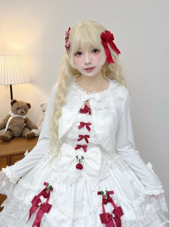 Long-Sleeve Lolita Top in 8 Colors with Lace Trim - Star Fantasy
