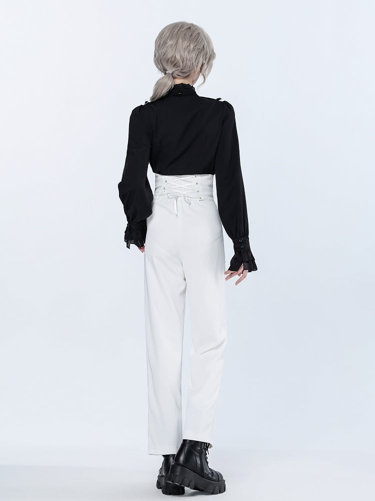 High Waist White Ouji Pants with Buttons and Buckles - DevilInspired Exclusive Collection