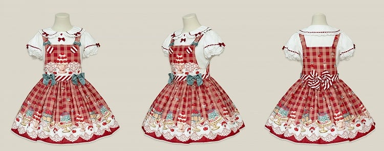 Cherry and Dessert Red Sweet Lolita Overall Dress