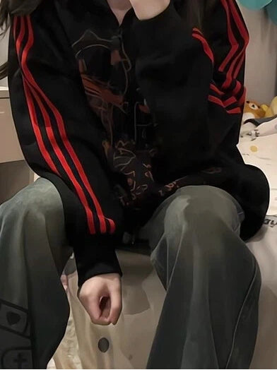 with Jacket Cartoon Red Graphics Black Striped Regular/Thicken