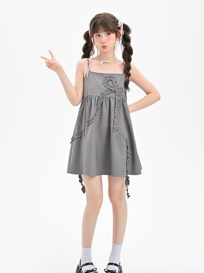 Slip-Kleid, locker, grau, großes Rüschen-Schleifen-Design