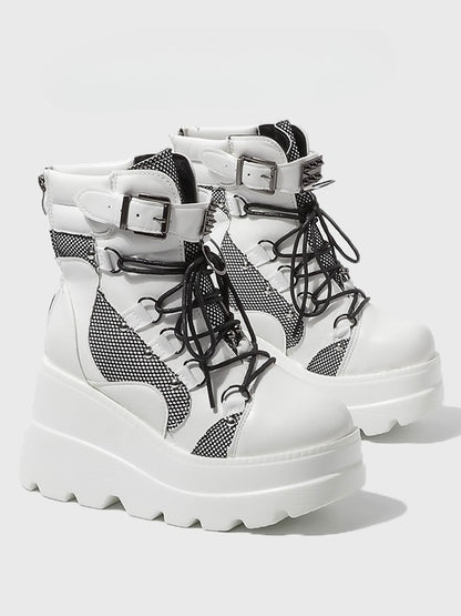 Gothic Studded - Platform Harness Ankle Boots White
