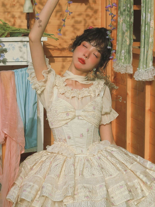 花柄フリルトリムブラウスコルセットトップセット