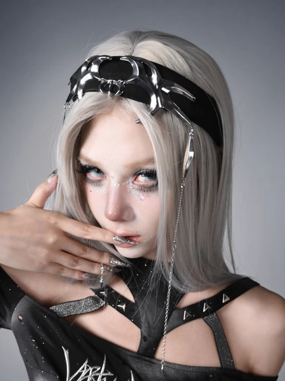 Y3K Futuristische schwarze Cyberpunk-Metallkette KC Fashion