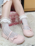 Circle Janes Pink Round Leather Mary PU Buckle Bow Accent Scalloped Hem Sweet Toe