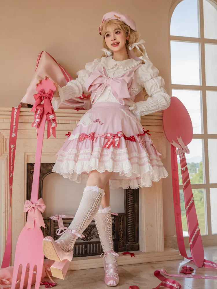 Skirt Pink Embroidery Shoulder Patch Detachable Lolita with Sweet Straps Bunny