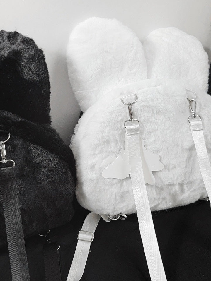 Eye Black White with Design Bendable Heart Patch Kawaii Ears / Bunny Plush Backpack