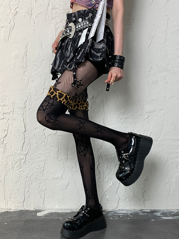 Tights Y2K Star Pattern Black