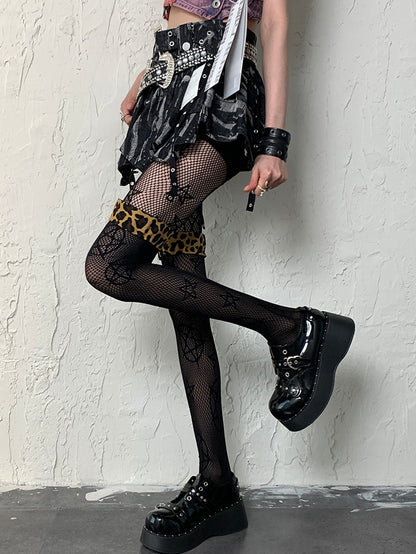 Tights Y2K Star Pattern Black