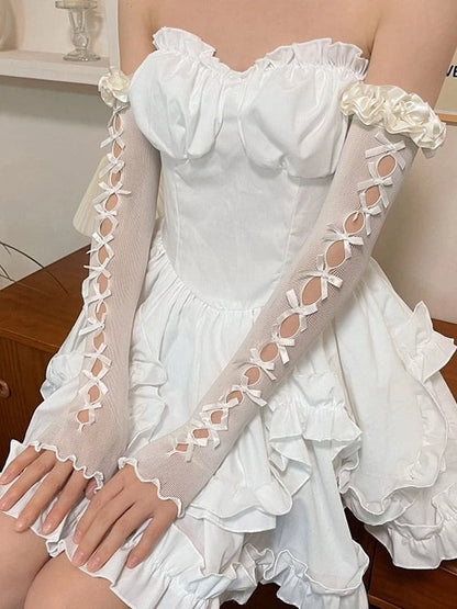 Mesh Style White Bow (2 Lace Cuffs Wrist Long Lolita Colors: