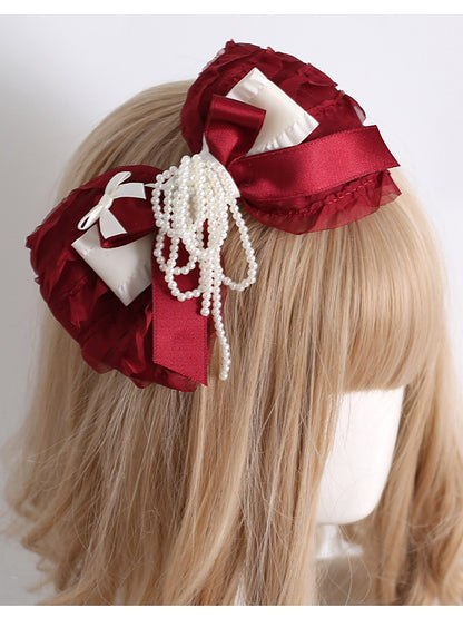 Hairclip Beaded Tassel Red Bowknot