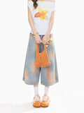 Kawaii Yellow Spray Print Cropped Jeans - Rayohopp