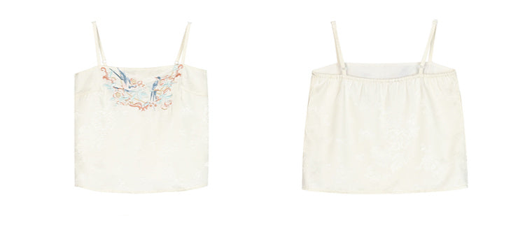 トップバードフローラル＆刺繍アプリコットキャミソール
