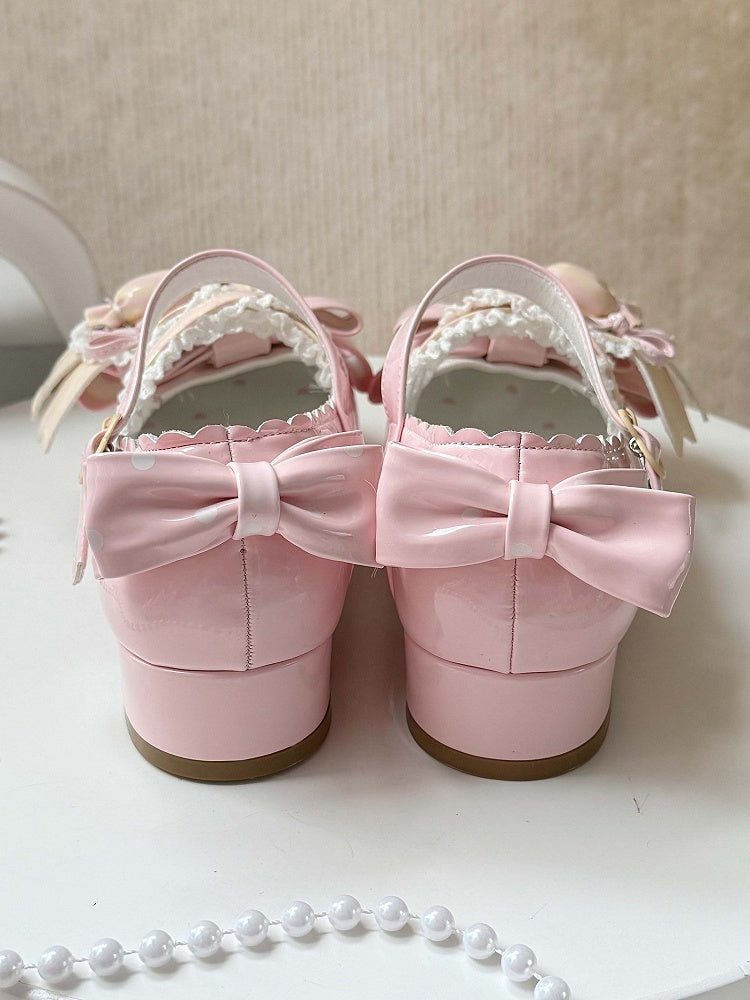 Bows Accents Pink Jane PU Light Mary Sweet Shoes with