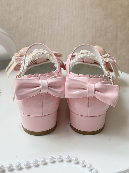 Bows Accents Pink Jane PU Light Mary Sweet Shoes with