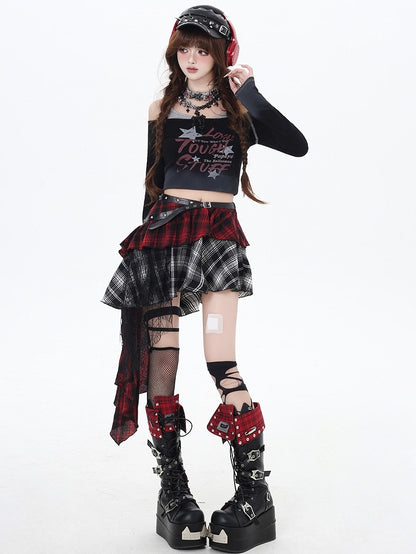 Y2K Schwarze Buchstaben Fake Zweiteiliges Design Cropped Top