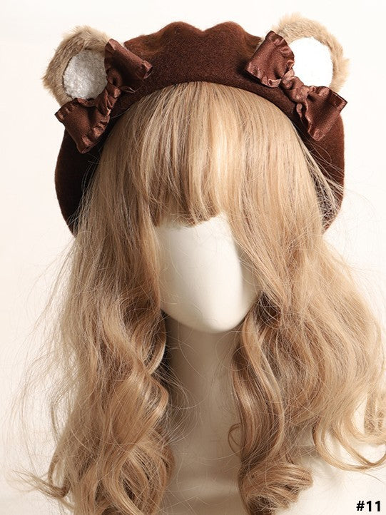 20 Color Options Sweet Lolita Plush Bear Ear Bowknot Beret