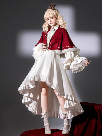 Rüschenrock Taille Lolita Cascading High Weiß High-Low Gothic