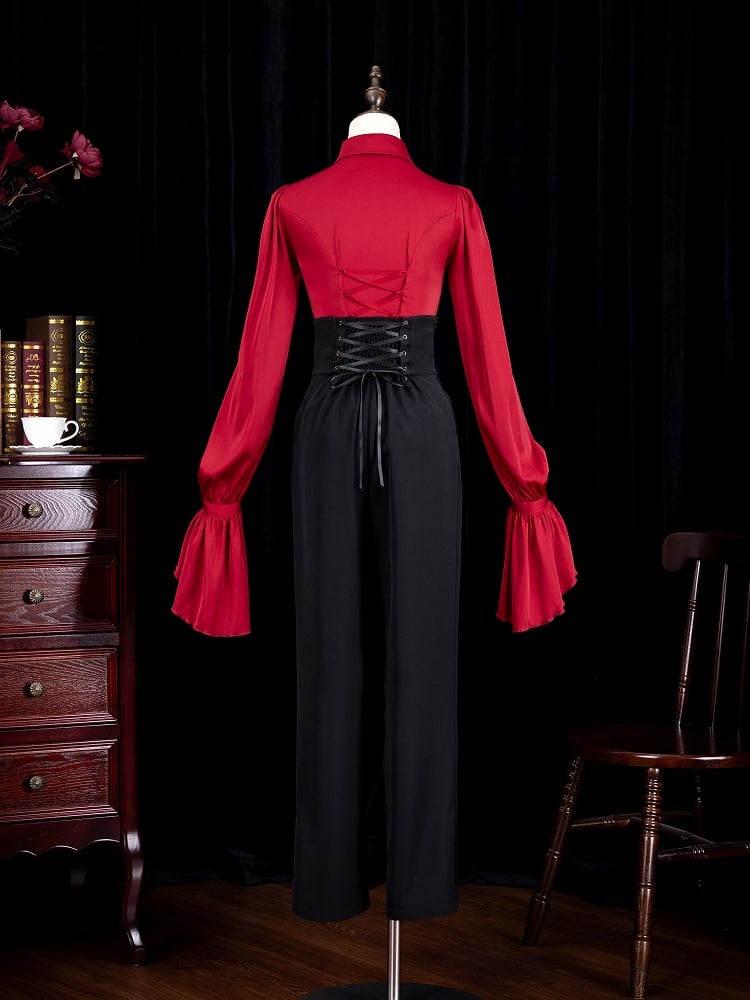 Black Boned Corset Belt High-Rise Ouji Pants - DevilInspired Exclusive Collection