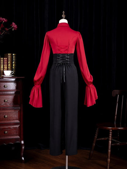 Black Boned Corset Belt High-Rise Ouji Pants - DevilInspired Exclusive Collection