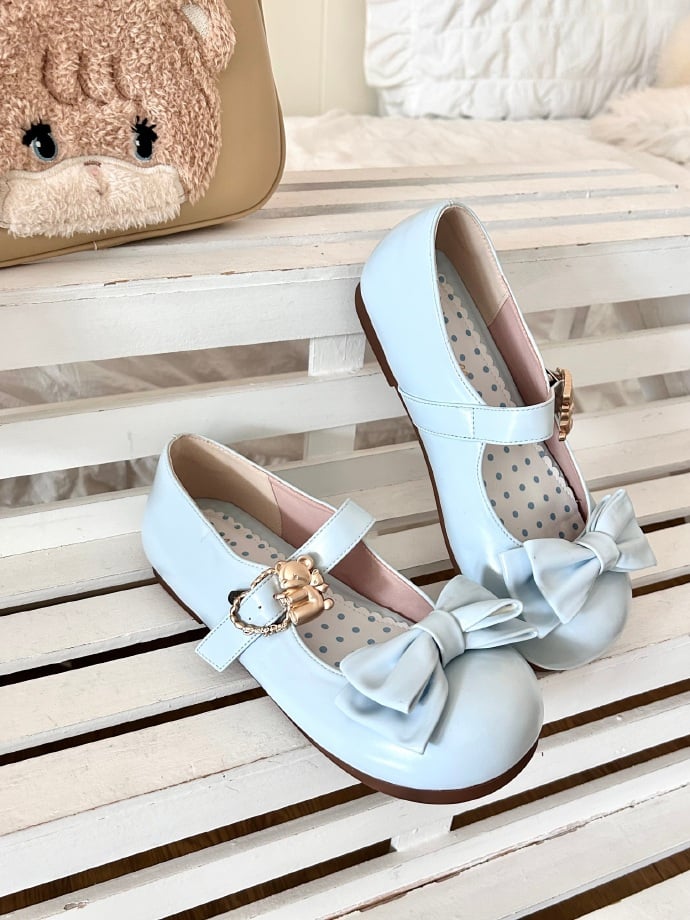 Herz Top Schleife Schnallen Himmel bei Hugging Bear Lolita Sweet Flats mit Blau